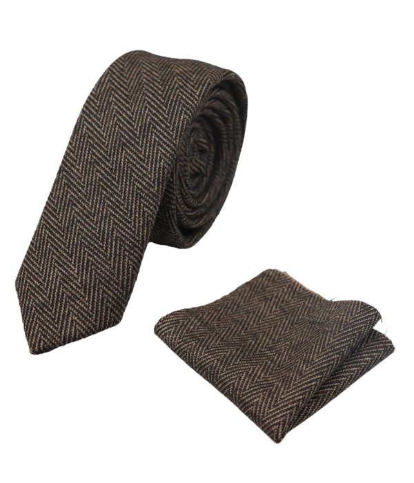 Compare Color Mens Tweed Herringbone Tie Pocket Square Check Classic Brown