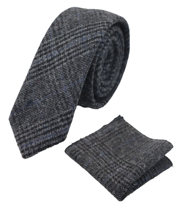 Compare Color Mens Tweed Herringbone Grey Tie Pocket Square Check Classic