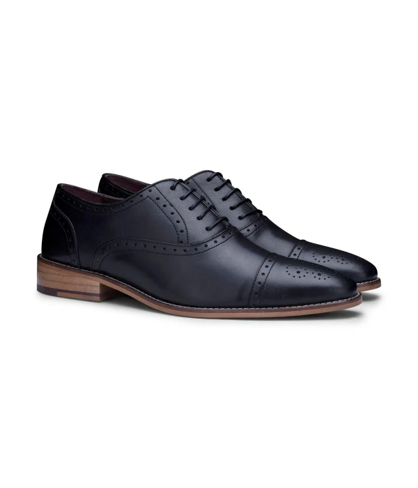 Mens Real Leather Classic Brogues Black Laced Shoes Smart Formal Leather Vintage