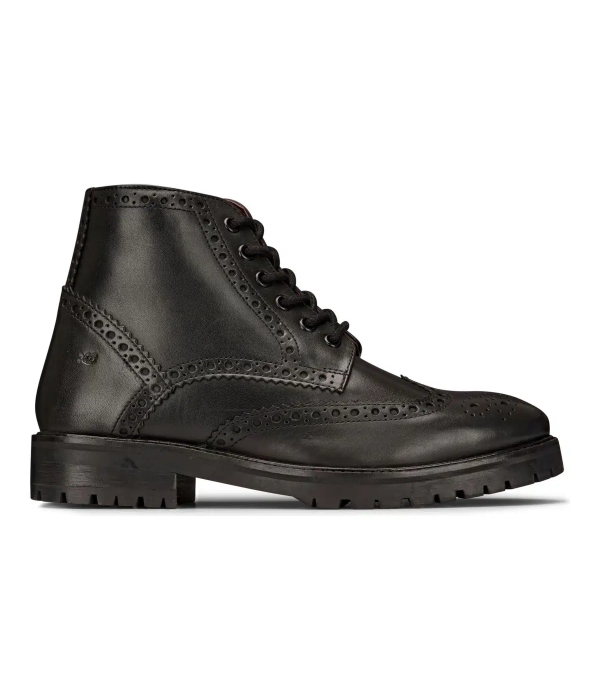 Mens Real Leather Laced Platform Brogue Military Boots Punk Rock Black Tan