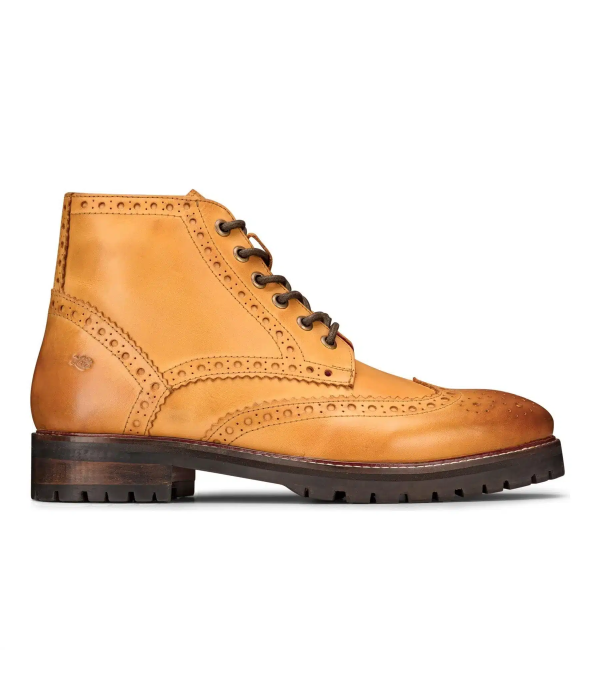 Mens Real Leather Laced Platform Brogue Military Boots Punk Rock Black Tan