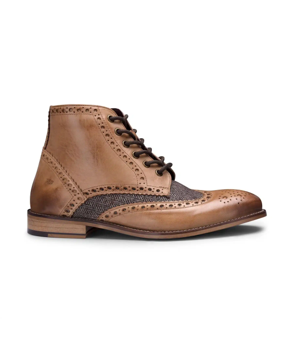 Mens Real Leather Vintage Boots Brogues 1920s Suede Tweed Laced Shoes Smart Formal