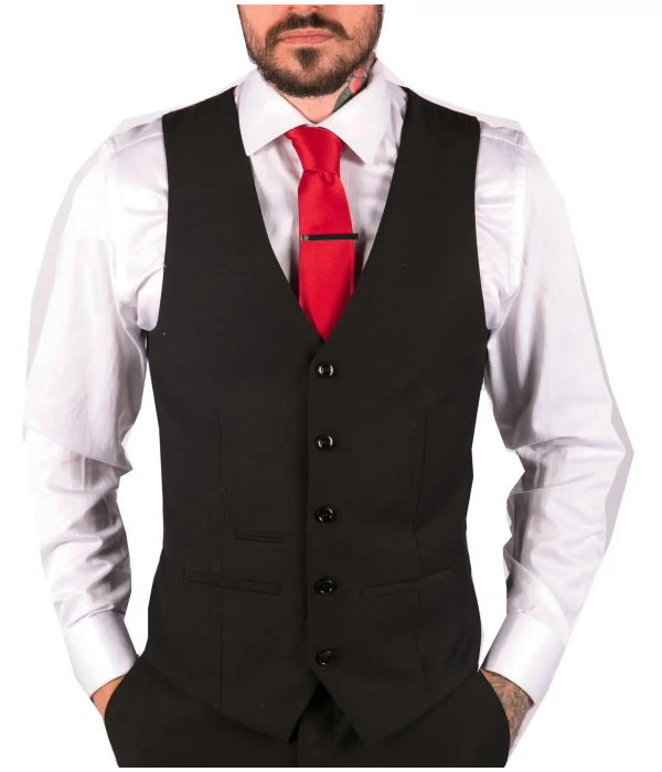 Mens Classic Black Waistcoat Funeral Wedding Office Work Smart Casual Slim Fit