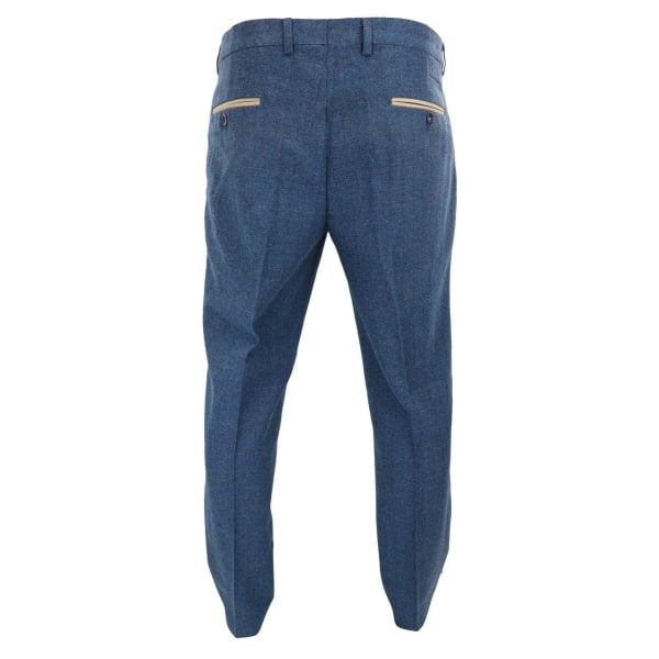 Dion - Men's Blue Herringbone Tweed Check Trousers