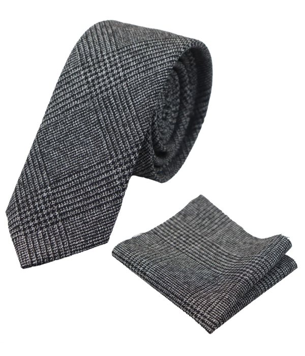Compare Color Mens Tweed Herringbone Tie Pocket Square Check Classic Grey