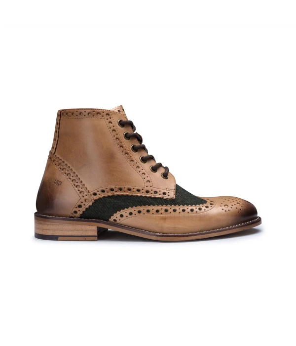Mens Real Leather Vintage Boots Brogues 1920s Suede Tweed Laced Shoes Smart Formal