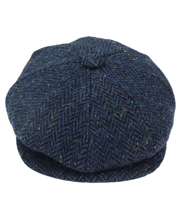 Mens Herringbone Blue Tweed 8 Panel Cap