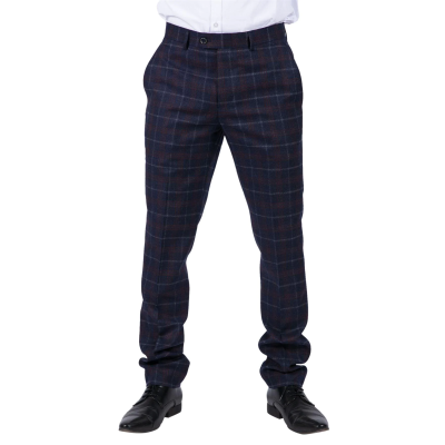 Kenneth - Men's Navy Tweed Check Trousers