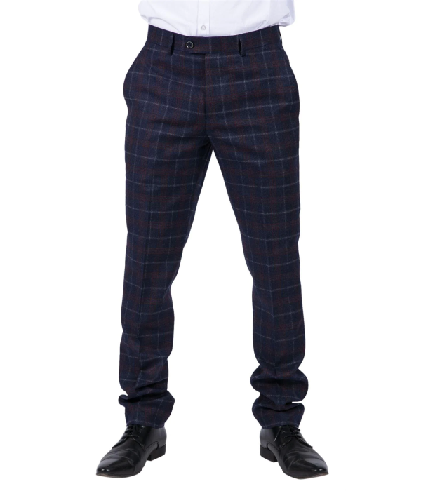 Kenneth - Men's Navy Tweed Check Trousers