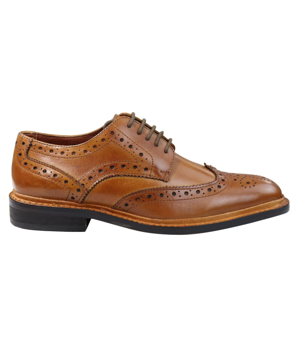 Mens Oxford Brogue Shoes Laced Leather Goodyear Welted Tan Brown Burgundy