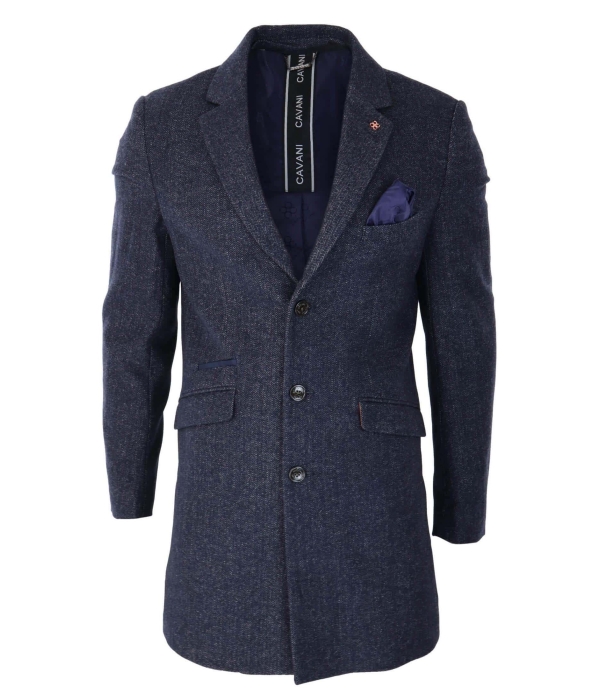 Cavani Mens Classic 3/4 Length BlueOvercoat