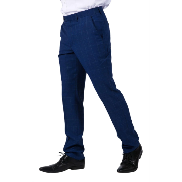 Rover - Men's Blue Wedding Trousers Tweed Check