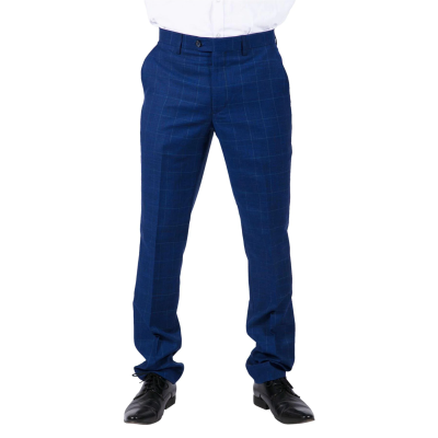 Rover - Men's Blue Wedding Trousers Tweed Check