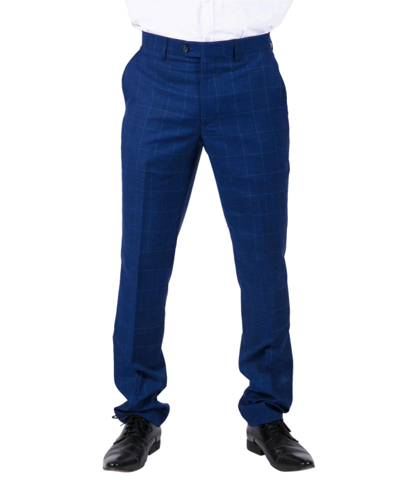 Rover - Men's Blue Wedding Trousers Tweed Check