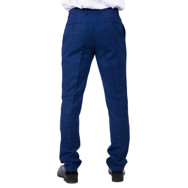 Rover - Men's Blue Wedding Trousers Tweed Check
