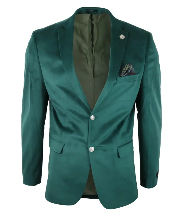 Mens Velvet Blazer Suit Jacket 2 Button Dinner Smart Casual Formal Tailored Fit - Green