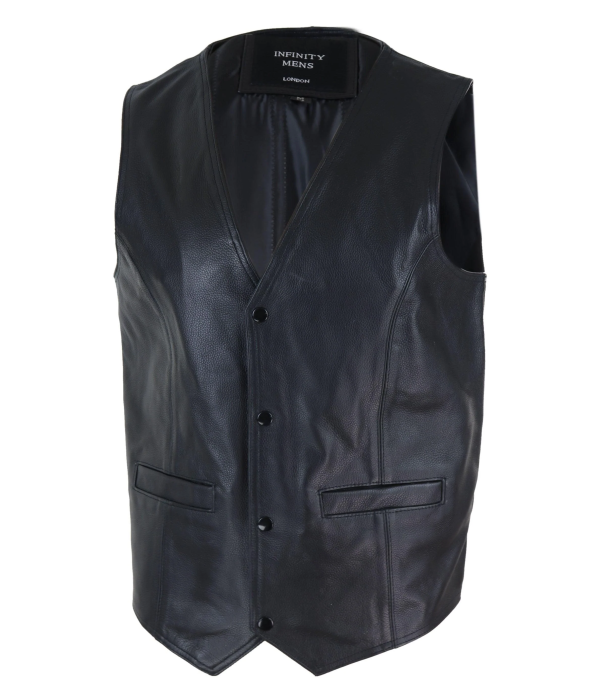 Mens Black Hide Leather Waistcoat
