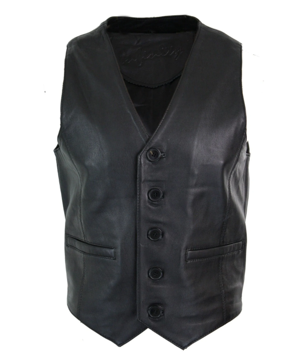 Infinity 153 Napa - Mens Real Leather Gilet Waistcoat Classic Vintage Retro Black