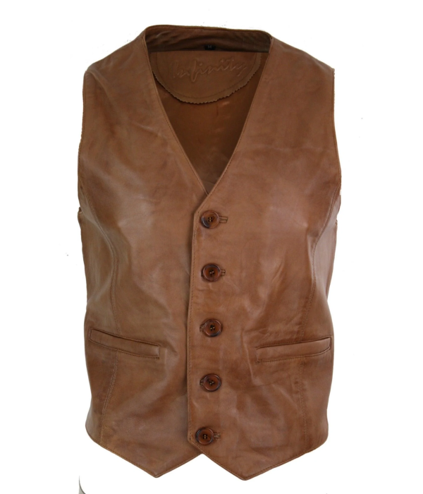 Infinity 153 Napa - Mens Real Leather Gilet Waistcoat Classic Vintage Retro Camel