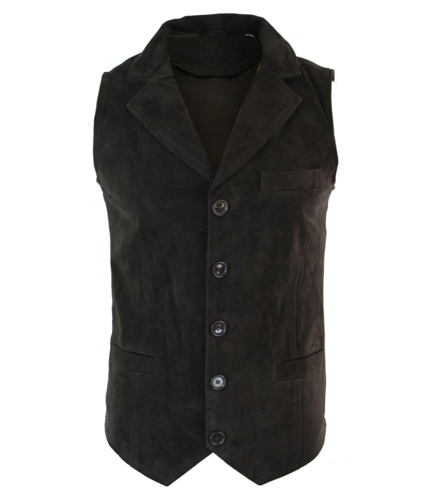 Mens Real Suede Leather Brown Smart Casual Gilet Waistcoat Vintage Retro