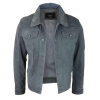 Mens Genuine Suede Jacket Leather Jeans Denim Short Mens Biker Classic Vintage Grey