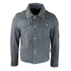 Mens Genuine Suede Jacket Leather Jeans Denim Short Mens Biker Classic Vintage Grey