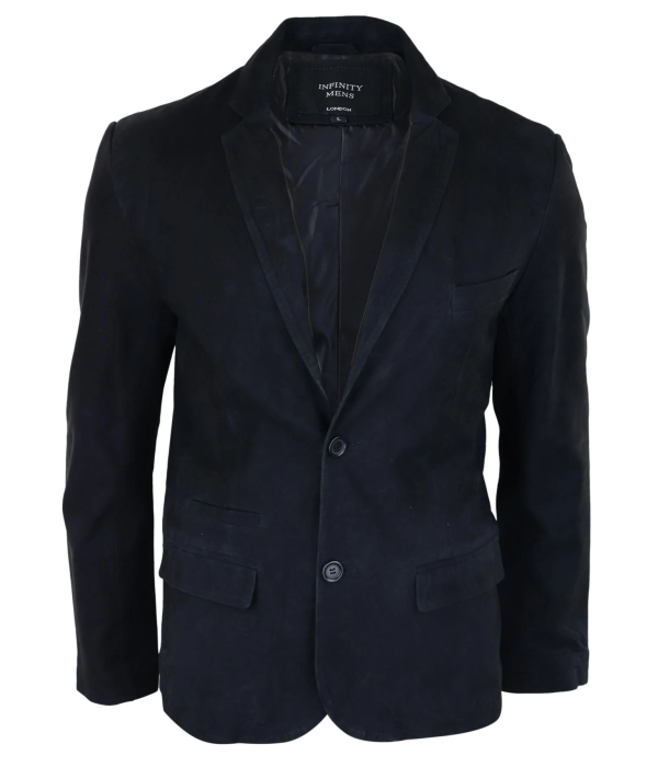 Mens Genuine Suede Blazer Style Jacket Leather Mens Classic VIntage Smart Casual Black