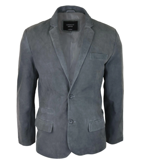 Mens Genuine Suede Blazer Style Jacket Leather Mens Classic VIntage Smart Casual Grey