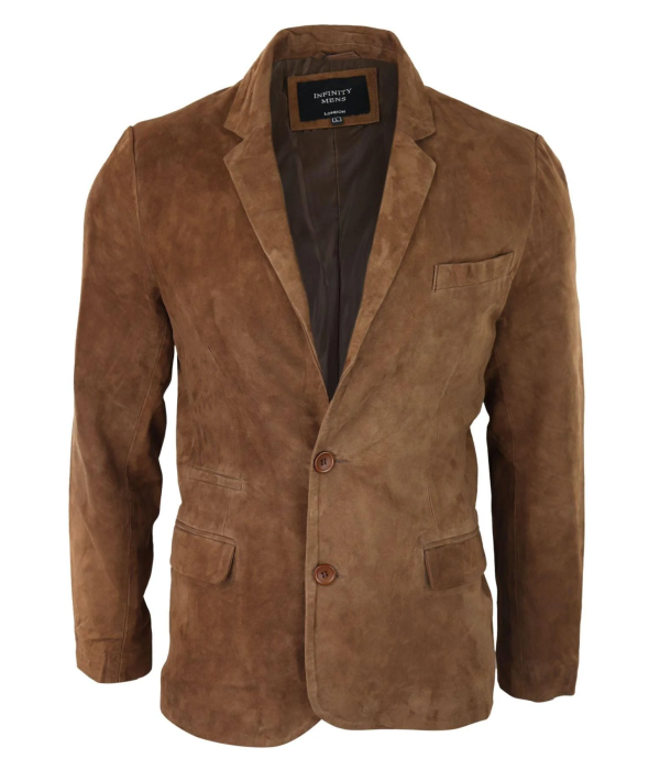 Mens Genuine Suede Blazer Style Jacket Leather Mens Classic VIntage Smart Casual Tan