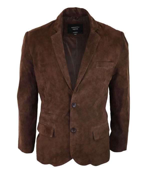 Mens Genuine Suede Blazer Style Jacket Leather Mens Classic VIntage Smart Casual Brown