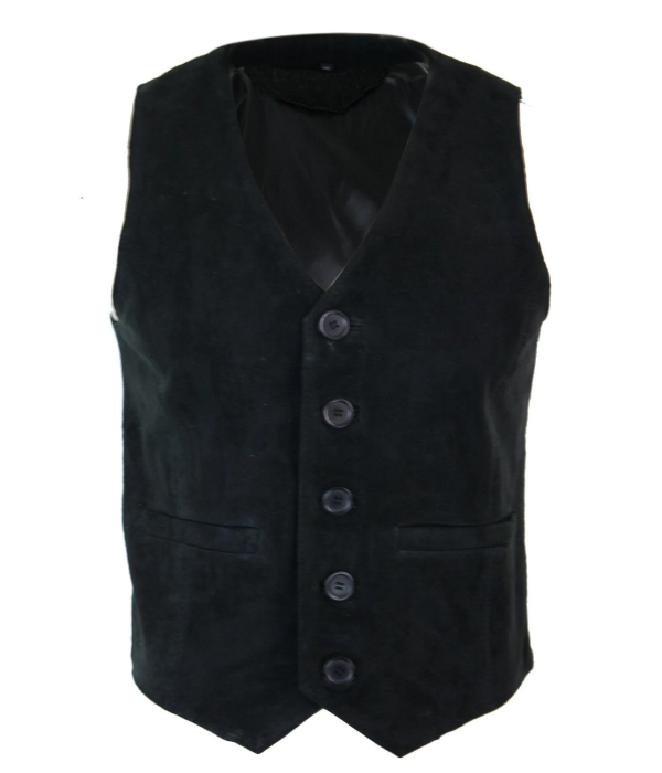 Mens Waistcoat Gilet Real Genuine Suede Leather Retro Vintage Western Vest Black