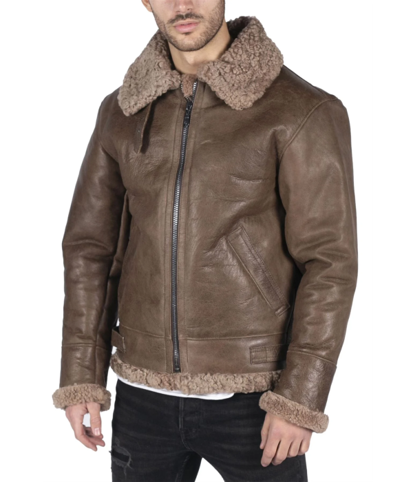 Mens Genuine Sheepskin Leather B3 Flying Aviator Vintage Brown Teddy Sheep Fur