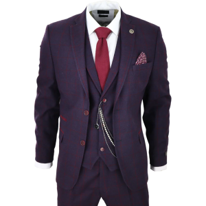 Men's 3 Piece Suit Wool Tweed Plum Wine Check 1920s Gatsby