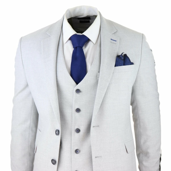 Mens Tweed Light Grey 3 Piece Suit Tailored Fit Classic Vintage 1920s Wedding