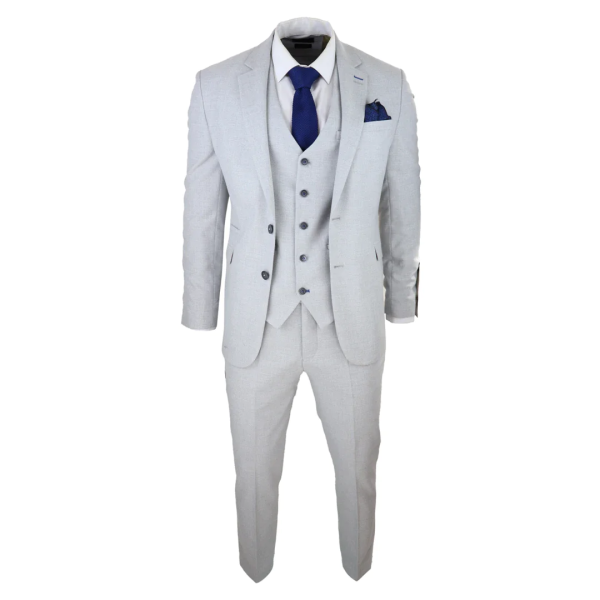 Mens Tweed Light Grey 3 Piece Suit Tailored Fit Classic Vintage 1920s Wedding