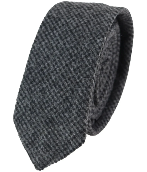 281 - Men's Charcoal Herringbone Tweed Wool Tie & Handkerchief 2"