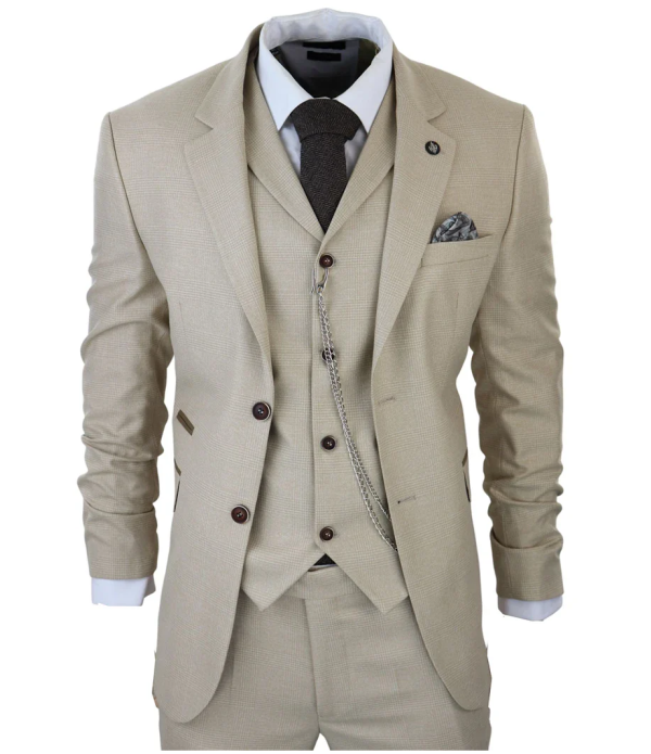 AK-08 Men's 3-Piece Cream Prince Of Wales Check Suit
