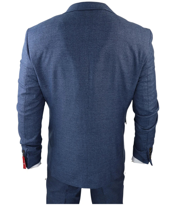 AK-09 Men's 3-Piece Tailored Blue Prince of Wales Check Suit