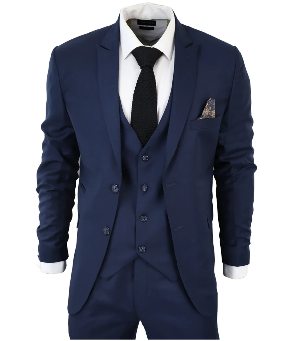 IM1 Men's Classic Charcoal Navy Tailored Fit 3-Piece Suit