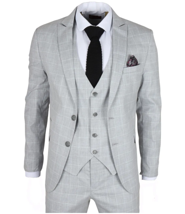 IM3 Men's Grey Checked Tailored Fit 3-Piece Suit