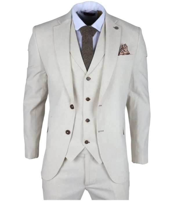 TP-21 Men's Beige 3-Piece Linen Summer Wedding Suit