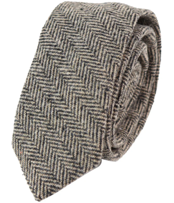281 - Men's Oak Herringbone Tweed Wool Tie & Handkerchief 2"