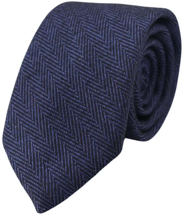 Men's Tweed Blue Herringbone Tie & Pocket Square Set