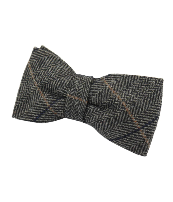 Albert - Men's Grey Herringbone Tweed Check Bow Tie