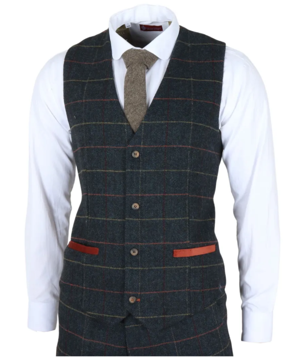 Archer - Men's Navy Checked Herringbone Tweed Waistcoat