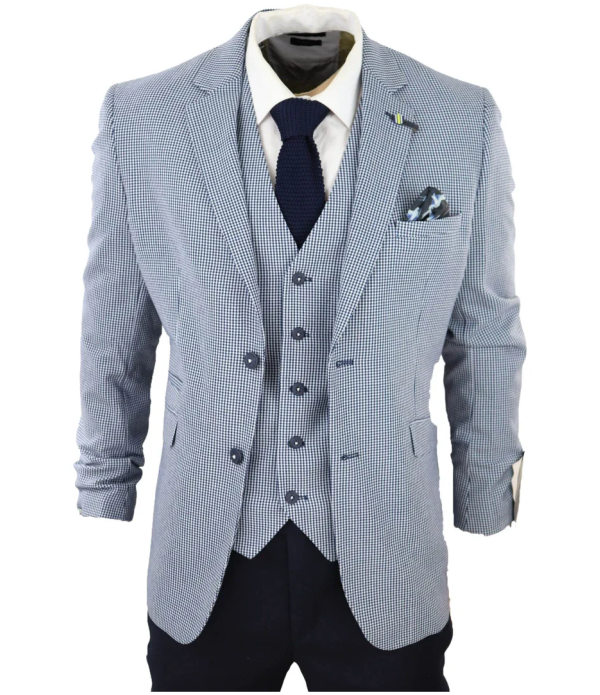 Baresi Men's 3-Piece Grey and Navy Contrasting Classic Summer Check Suit