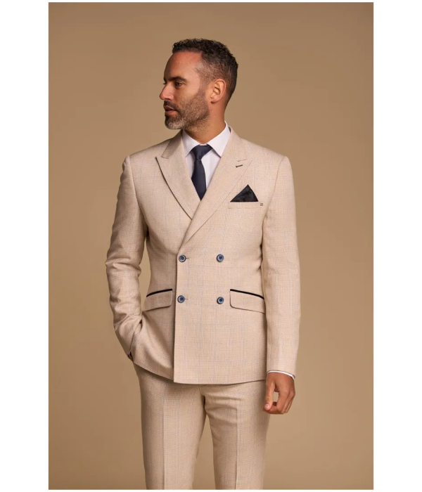 Caridi - Men's 2 Piece Beige Double Breasted Suit