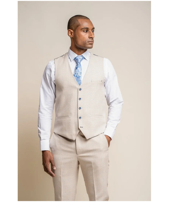 Caridi - Men's Tweed Beige Wedding Waistcoat