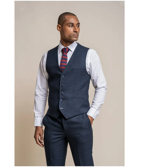 Caridi - Men's Tweed Navy Blue Waistcoat