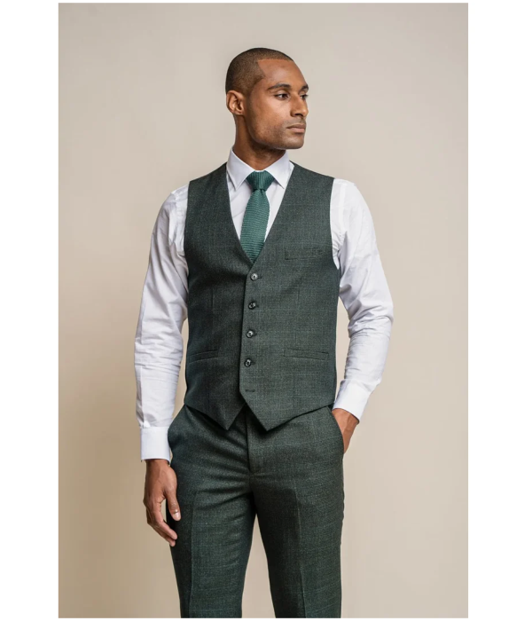 Caridi - Men's Olive Green Tweed Waistcoat